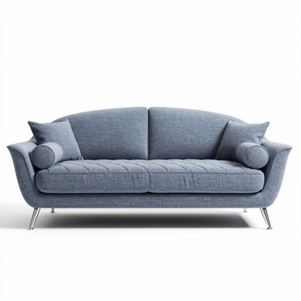 Mid-century modern sofa in light blue fabric 200 x 85 x 90cm with removable cushions