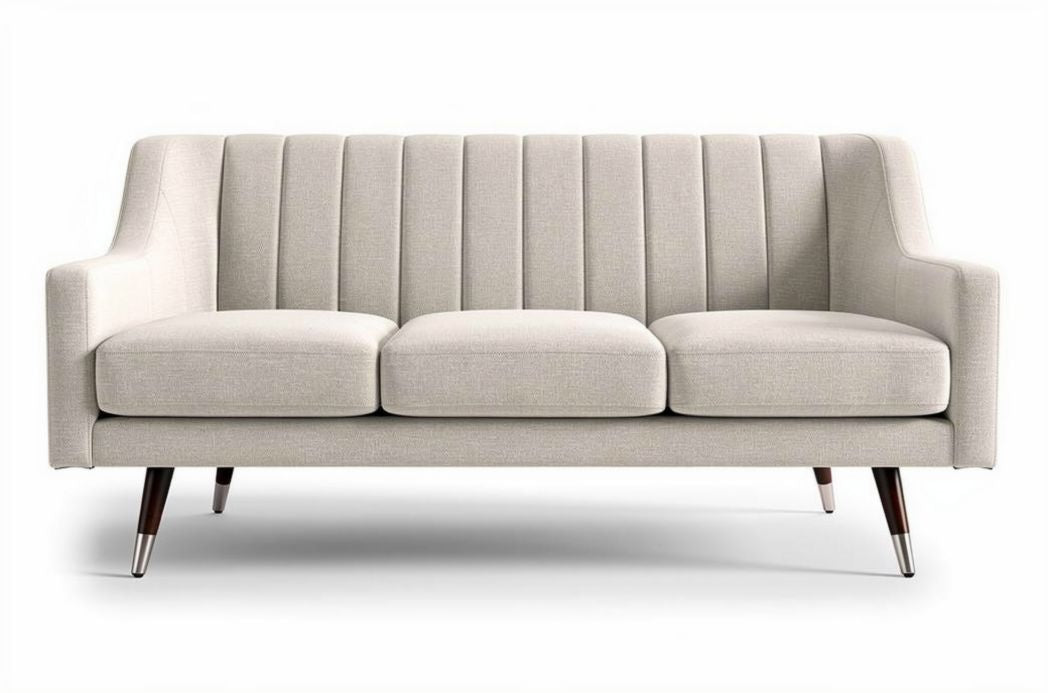 Two-seater gray fabric sofa with tufted upholstery and wooden legs 150 x 80 x 75cm