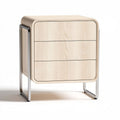 Wooden nightstand with three drawers and metal frame in natural finish