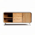 Wooden office desk with black tempered glass top and storage cabinets 150 x 60 x 75cm