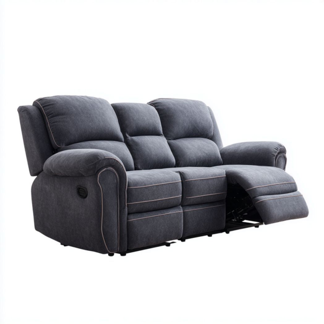 Brown leather reclining sofa with adjustable headrests and chrome legs 200 x 90 x 90cm