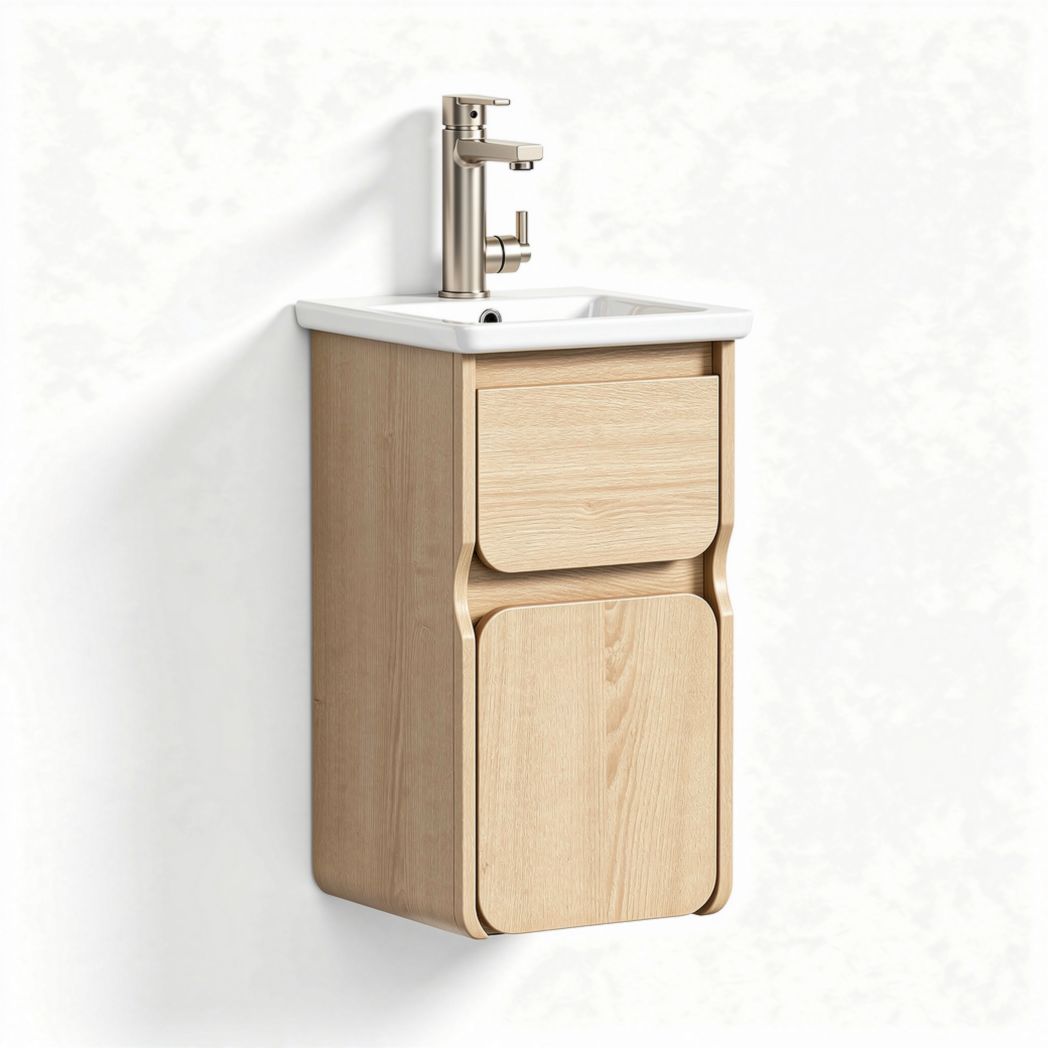Wall-mounted bathroom vanity with ceramic sink and wood finish 50 x 30 x 75cm