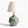 Geometric ceramic table lamp with fabric shade in soft green 25 x 25 x 45cm