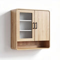 Wall mounted wooden cabinet with glass doors and shelf 80 x 30 x 60cm