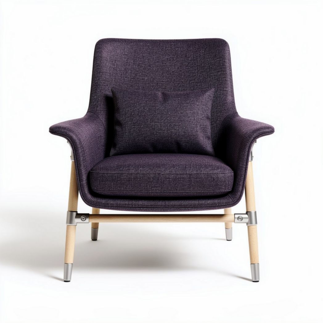 Purple fabric accent chair with wooden legs and removable cushion 75 x 80 x 90cm
