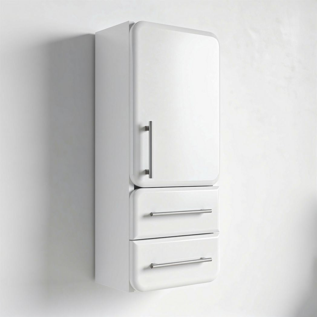 White wall-mounted refrigerator with two drawers and stainless steel handles 60 x 60 x 180cm