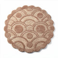 Round tufted area rug in beige with circle and wave pattern 120 x 120 x 1.5cm