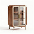 Wooden display cabinet with glass doors and metal legs 80 x 40 x 120cm