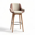 Fabric upholstered bar stool with wooden legs and footrest 45 x 45 x 100cm