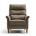 Gray upholstered reclining chair with adjustable back support and armrests