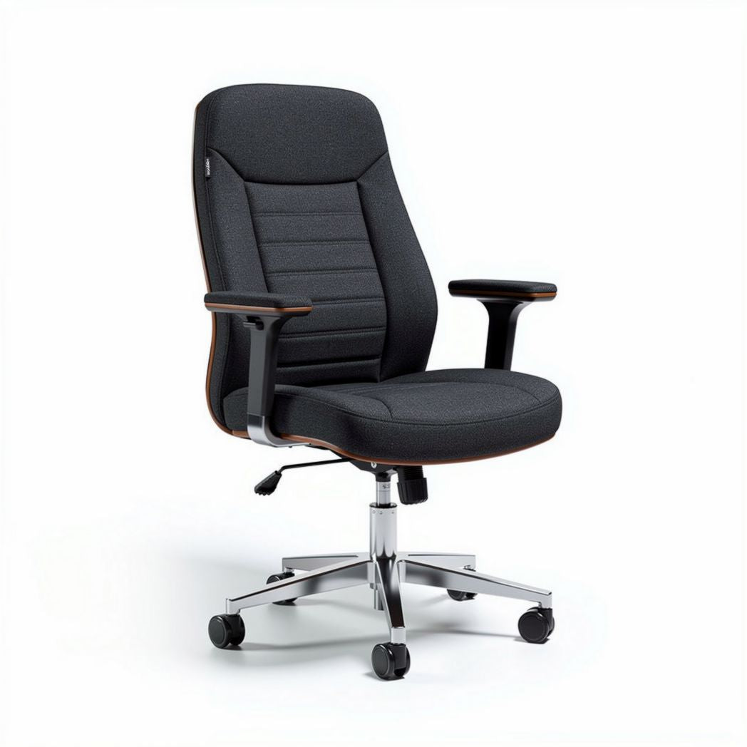 Ergonomic office chair with adjustable height swivel design in black fabric