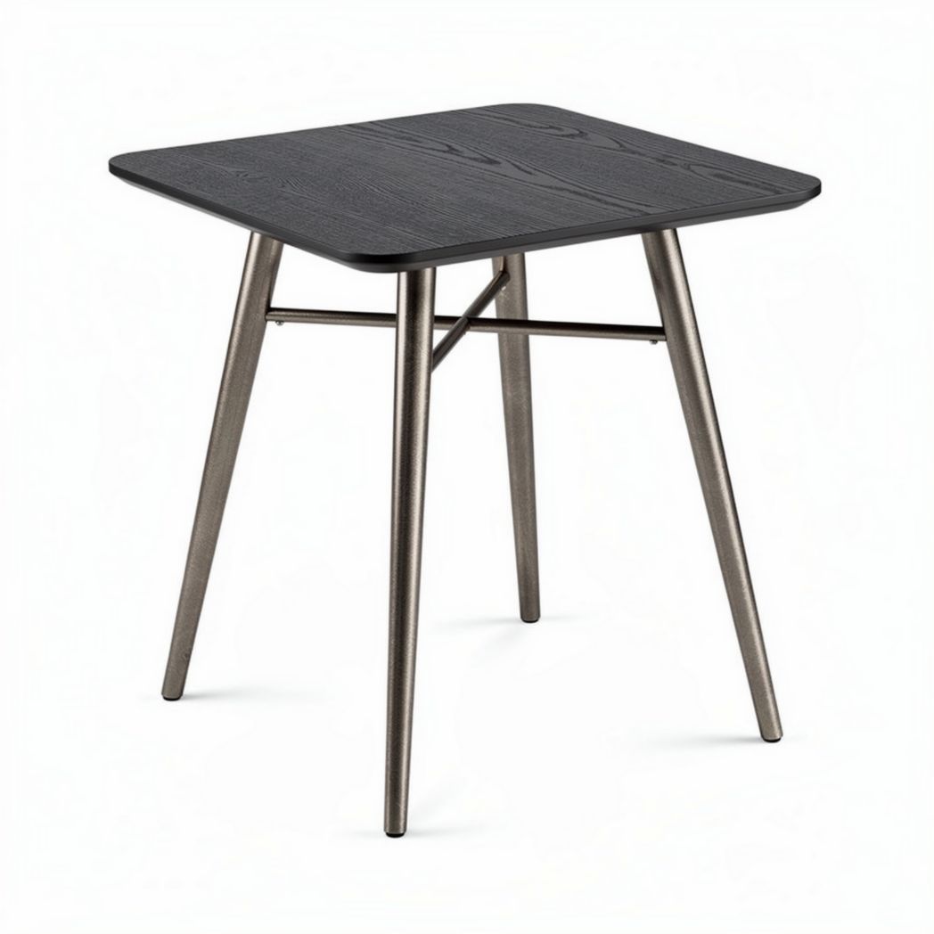 Mid-century modern square table in black wood finish with metal legs 80 x 80 x 75cm