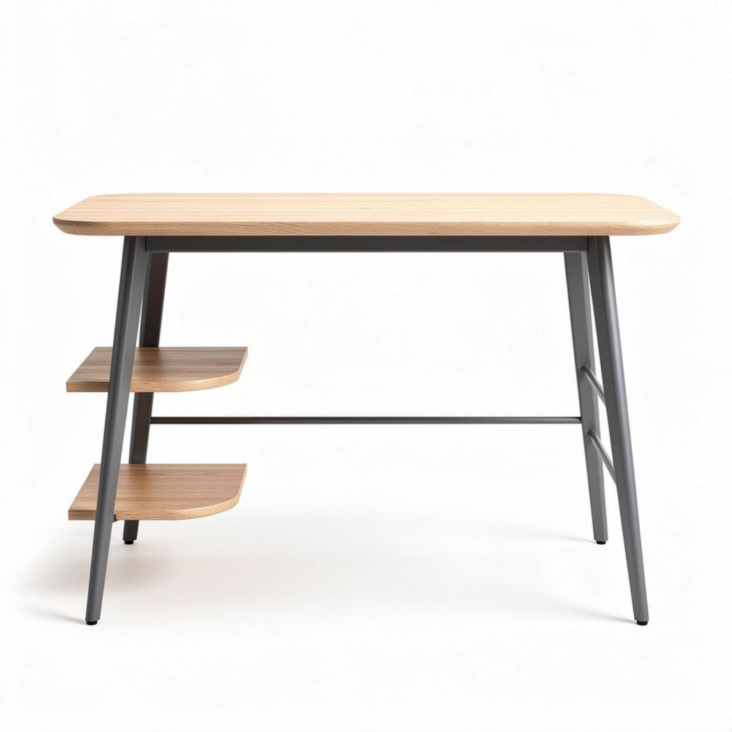 Bamboo desk with metal legs and two shelves 120 x 60 x 75cm